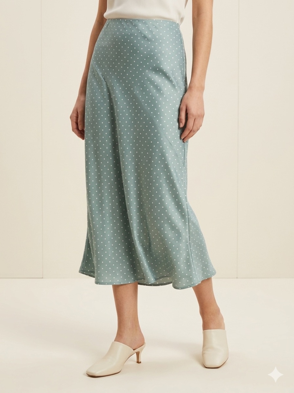 Vintage Liz Claiborne Polka Dot Midi Skirt Sage Green Silk Blend XL Paris LEC